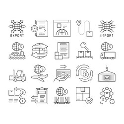 export import logistic collection icons set vector image