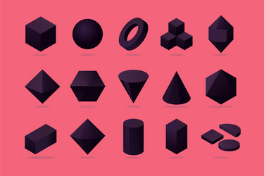 All basic 3d shapes template in dark Royalty Free Vector