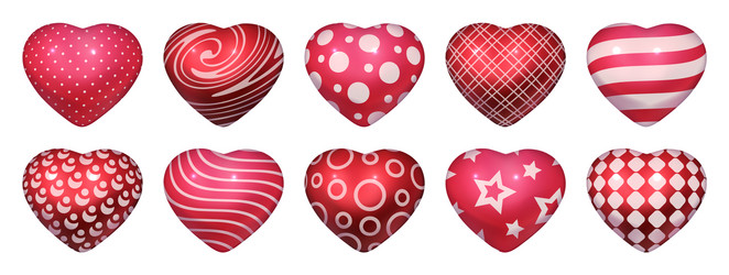 Realistic heart shaped balloons 3d red glossy vector