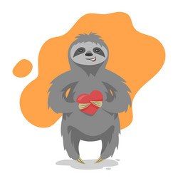 loving happy cute sloth with heart in his hand vector