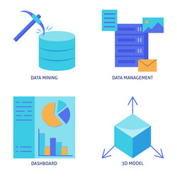 Data mining and management flat icon set vector