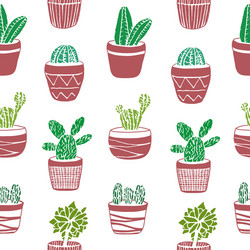 hand drawn seamless pattern with cacti vector image