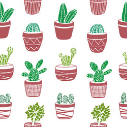 hand drawn seamless pattern with cacti vector