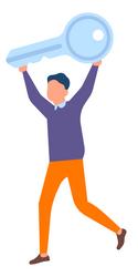 man running with big key solution idea concept vector image
