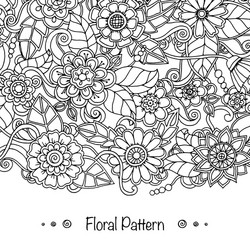 doodle pattern with doodles flowers and paisley vector