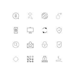 Internet security linear thin icons set outlined vector