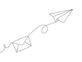 paper envelope in a continuous one-line drawing vector image