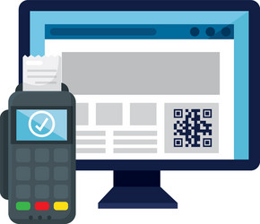 qr code inside computer and dataphone vector image