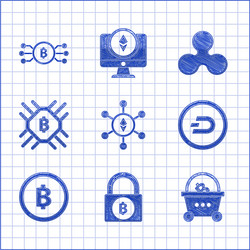 set blockchain technology ethereum eth lock vector image