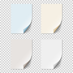 set of empty paper sheets with curled corners vector image