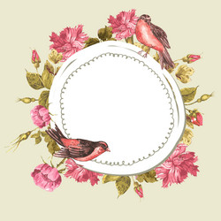 floral bouquet with roses and bird vintage card vector