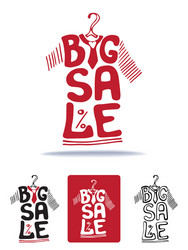 big sale lettering on tee shirt shape hanger vector