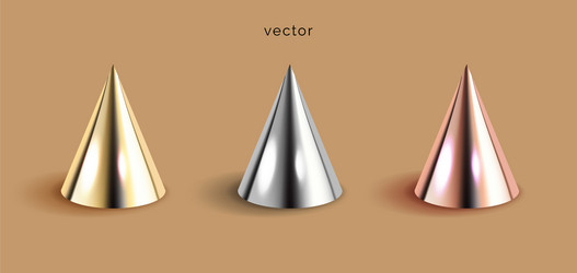 Set cones silver pink or rose gold and golden vector