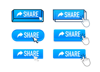 Share with pointer clicking web buttons set vector