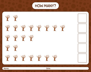 how many counting game with tree worksheet vector image