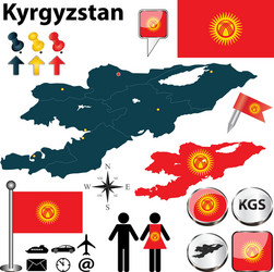 Kyrgyzstan Map with Flags and Borders vector image