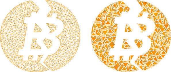 polygonal network mesh broken bitcoin and mosaic vector image