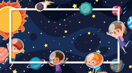 Frame template design with planets in space vector