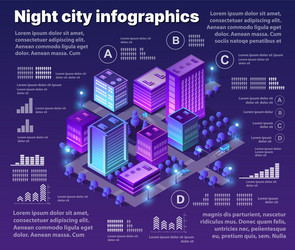 Isometric neon city infographics violet colors vector