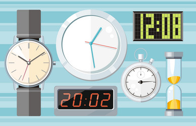 Set of colorful clocks icons vector