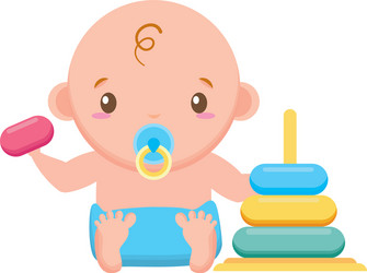 Baby boy with toy on white background shower vector