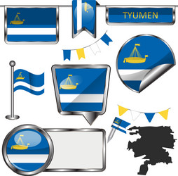 Glossy icons with flag tyumen vector