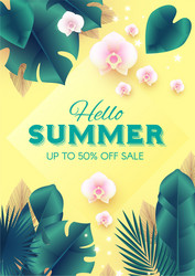 Hello summer tropical design template with palm vector