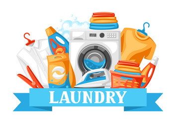 Laundry service background with professional items vector