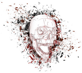 exploded skull with splashes in all directions vector