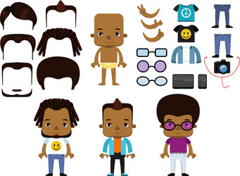 african american male hipster avatar set vector