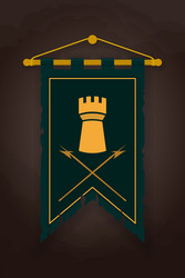 Medieval pennant flag with tower and halberds vector