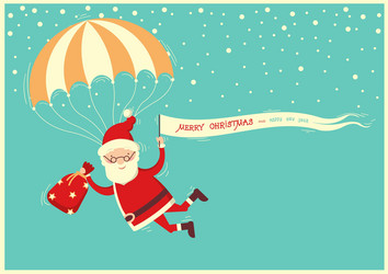 santa claus on parachute flying blue sky vector