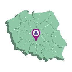 isolated 3d render map of poland with a pin vector image