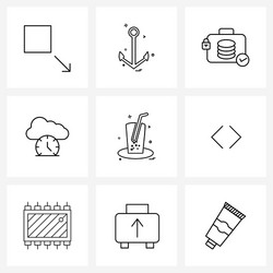 set 9 simple line icons arrow drink data vector image