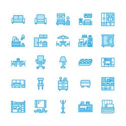 Furniture flat line icons living room tv vector