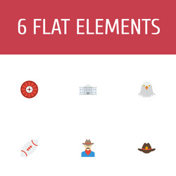 Set of usa icons flat style symbols with cowboy vector