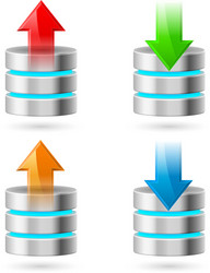 Computer database with upload and download arrows vector