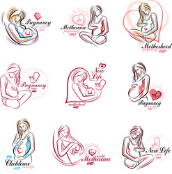 set of pregnant female body shapes hand drawn vector