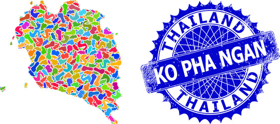 splash mosaic ko pha ngan map and grunge badge vector image