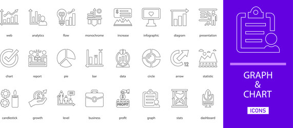 graph and chart editable simple line icon set vector image