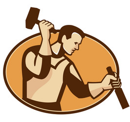 Retro Carpenter Sculptor with Hammer & Chisel vector image