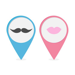 map pointer set with lips and mustaches vector