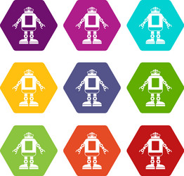 automation machine robot icon set color hexahedron vector image