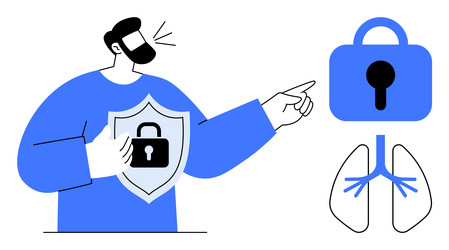 man pointing to lock representing security vector image