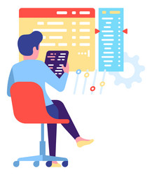 man sitting in chair and working programming vector image
