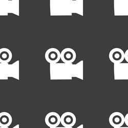 Video camera icon sign seamless pattern on a gray vector