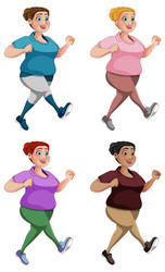Chubby women running exercise collection Vector Image