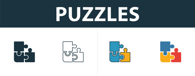 puzzles icon set four elements in different styles vector image