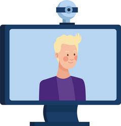 man in desktop with web camera vector