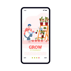 onboarding page with man growing plants on balcony vector